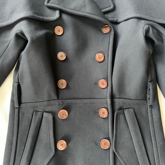 CHLOE Iconic Navy wool Ruffle Front Double Breasted Trench Coat - Picture 9 of 16